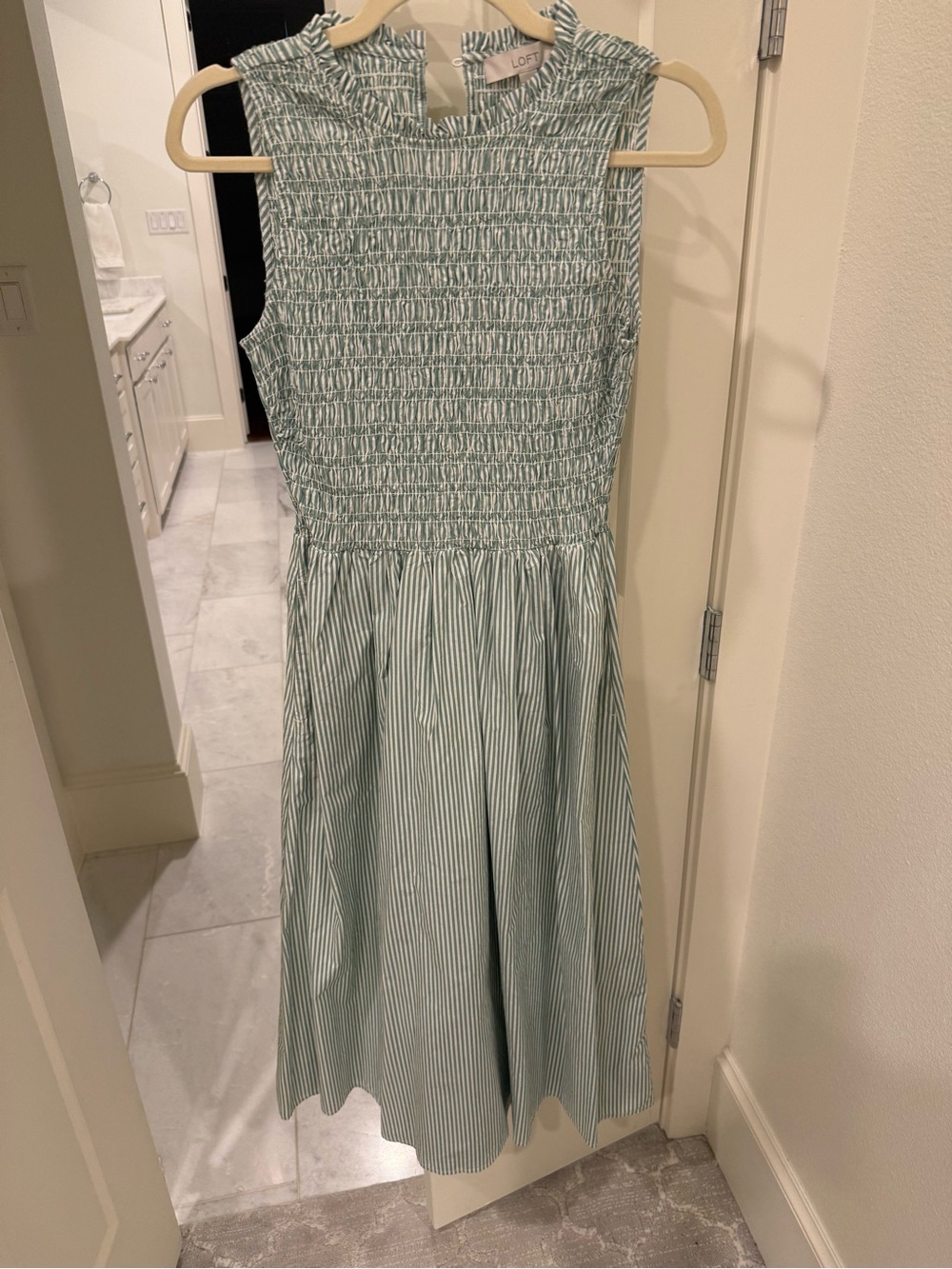LOFT Girls' Striped Smocked Sleeveless Midi Dress in Mint Green